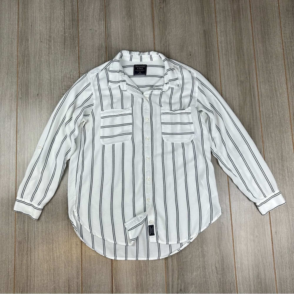 Abercrombie Fitch Striped Shirt Women’s M Soft 100% Viscose Camp White *flaw